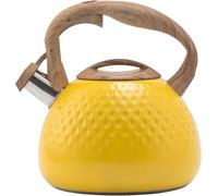 Théière, bouilloire, à gaz, acier inoxydable de qualité alimentaire avec poignée en grain bois et sifflet, style rétro for cuisinière cuisine, induction(Yellow)