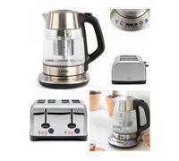 Théière bouilloire électrique 2200W INOX 1.7L + Grille-pain 1700 W INOX 4 fentes larges 3 cm