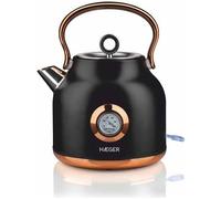 Théière Bouilloire Electrique Sans Fil Haeger Art Deco Noir Cuivre 2200W 1,7L Affichage Température Protection de Surchauffe