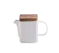 Théière carrée en porcelaine bleue avec couvercle en bois et infuseur en acier inoxydable, 4 soucoupes pour fleurs, thé, café, café, blanc mat, noir (pot blanc)