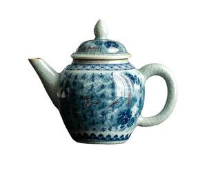 Théière chinoise ancienne argile bleue et blanche poésie théière, vaisselle en céramique rétro glacée thé - pot
