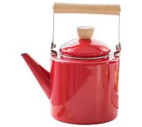 Théière Cuisine Émaillée 2,4 L Poignée Bois pour Cuisinière | Remplissage Large, Compatible Induction, Rouge, pour Soupe Instantanée et Vin Chaud Cuisine