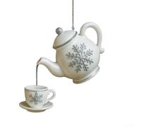Théière de Noël avec tasses à thé vintage pour décoration festive, théière suspendue et tasse à thé Illusion avec feuilles de houx et baies pour décoration de vacances (B)