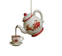 Théière de Noël classique avec tasses à thé suspendues avec houx et baies pour la maison (E)