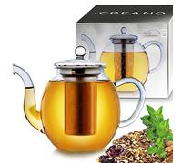 Théière de verre Creano 1.5l, infuseur de thé 3 pièces avec tamis intégré en Inox et couvercle en verre, idéal pour la préparation de thés en vrac, ne goutte pas, tout en un