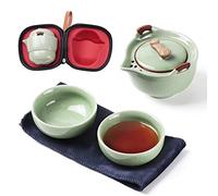Théière de voyage en céramique Kung Fu - 1 théière chinoise - 2 mini tasses - Gongfu - En porcelaine - Avec infuseur - Sac portable tout en un pour pique-nique, camping, hôtel