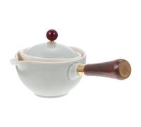 Théière Domestique Mini en Céramique Poignée Latérale Blanche | Surface Lisse, Acier Inoxydable et Bois, Isolation Thermique, Usage Maison ou Petite Réception