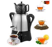 Théière Électrique Turque 2000 W, Style Autofiltrant, Samovar Turc Électrique avec Fonction Maintien Au Chaud, Bouilloire Électrique À 2 Niveaux, Théière en Acier Inoxydable 3 L