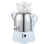 Théière électrique turque, Samovar électrique turc, Théière en acier inoxydable de 3L et théière en céramique de 1L, pour café, thé parfumé, thé turc (blanc, noir),White