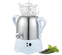 Théière Électrique Turque, Samovar en Acier Inoxydable 1800W avec Théière en Céramique 1L, Bouilloire Électrique 3L Chauffe Eau Distributeur de Thé, Fonction Maintien au Chaud pour Thé Arabe & white