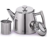 Théière en acier inoxydable 1 L / 6 tasses - Avec œuf à thé pour le thé en vrac - L'isolation à double paroi garde le thé chaud plus longtemps - Design durable, résistant aux rayures et chic pour une