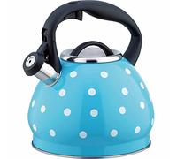 théière en acier inoxydable, Bouilloire sifflante en acier inoxydable, 3 L, ronde, grande capacité, compatible avec les plaques à induction et cuisinières gaz(Blue)