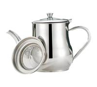 Théière en acier inoxydable poli miroir de 48 oz avec couvercle et passoire à mailles fines, poignées creuses qui restent froides pour les cafés, bars, restaurants et usage domestique