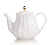 Théière en céramique avec infuseur amovible en acier inoxydable, théière en forme de fleur et de feuilles mobiles (blanc)