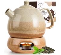 Théière en céramique avec réchaud - 1,4 l - Théière en céramique avec passoire - Grande théière avec infuseur pour thé en vrac