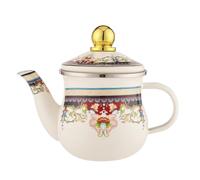 Théière en émail 600 ml avec motif floral et bord doré pour un usage quotidien