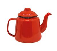 Théière en émail avec poignée et couvercle 14 cm, 1,5 l, théière traditionnelle de service pour le camping, rouge (rouge)