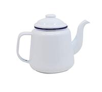 Théière en émail avec poignée et couvercle 14 cm, 1,5 l, théière traditionnelle de service pour le camping, blanc