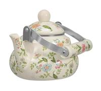 Théière en émail de 1,5 l en porcelaine émaillée, théière vintage à motif floral avec poignée froide, sans sifflet pour infuser du thé et du café