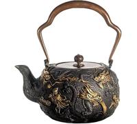 Théière en fonte, compatible avec cuisinière, motif dorure, idéale pour infuser du thé et du café en vrac