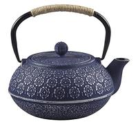 Théière en fonte de style japonais avec infuseur amovible en acier inoxydable, théières en fer bleu pour café, sachets de thé, thé en vrac, motif floral, 1000 ml