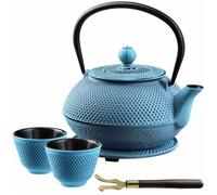 Théière en Fonte KADAX Teramo 850ML + 2 Tasses - Design Oriental Bleu