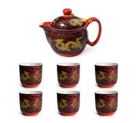 Théière en porcelaine de Chine 355 ml avec infuseur à purée en acier inoxydable pour thé en vrac (ensemble rouge)