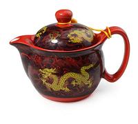 Théière en porcelaine de Chine - 355 ml - Dragon - En acier inoxydable - Filtration - Pour thé en vrac - Rouge