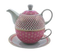 Théière en porcelaine, ensemble Tea for one, théière de service pour thé, théière, service à thé, tasse à thé avec théière, ensemble de théières aspect rétro avec tasse à thé en porcelaine rose et or