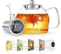 Théière en Verre 1200 ml Avec Passoire - Service à Thé en Borosilicate, Œuf à Thé pour Feuilles Lâches - Passe au Lave-Vaisselle