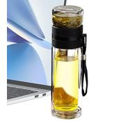 Théière en verre à double paroi pour feuilles en vrac - Bouteille infuseur de thé de voyage - Tumbler portable, double paroi et passoire - Bouteille en verre écologique avec couvercle en bambou