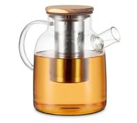 Théière en verre avec couvercle en bois et filtre en acier inoxydable de 1,5 l, grande théière en verre borosilicate résistant à la chaleur pour thé en vrac, 6 à 10 tasses, grande théière en verre
