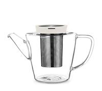 Théière en verre avec filtre en acier inoxydable et couvercle de couleur beige-kaki, avec bec verseur anti-gouttes, convient pour la préparation de thé en vrac