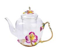 Théière en verre avec infuseur 1500 ml/52 oz Théière élégante en émail Bush Lily Clear Bouilloire en verre amovible Cuisinière Infuseur à thé Bouilloire à thé Ensemble de machine infuser