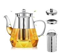 Théière en verre avec infuseur amovible en acier inoxydable - 1000 ml - Pour thé en vrac - Verre borosilicate - Service à thé pour thé en vrac - Thé aux fruits - Thé parfumé