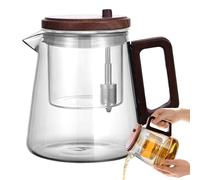 Théière en verre avec infuseur - Bouilloire à thé transparente résistante à la chaleur, conception ergonomique de poignée en bois, système de tamis de précision | Solution de préparation de thé