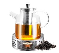 Théière en Verre avec Rechaud, 1800ml Theiere Verre avec Filtre et Couvercle Amovible en Acier Inoxydable, pour Thé Noir Thé Vert Thés Parfumé, Théière en Verres
