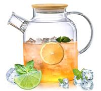 Théière en Verre Borosilicate avec Filtre, 1.8L Bouilloire avec Couvercle en Bambou, Théière avec Infuseur, Théière à Thé, RéSistant au Froid et à la Chaleur, pour Contenants de Thé aux Fruits