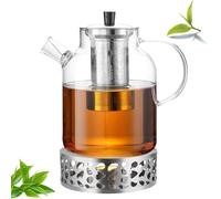 Théière en verre borosilicate de 1,8 l, avec tamis, réchaud et couvercle, passe au lave-vaisselle, pour thé en vrac, sachets de thé, thé aux fruits, garde au chaud pendant longtemps (1800 ml, passe au