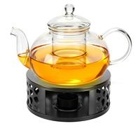Théière en verre de 1000 ml avec chauffe-eau noir en acier inoxydable, théière en verre avec passoire en verre et couvercle, idéale pour la préparation de thé en vrac, convient pour la maison et le