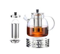 Théière en Verre Résistant à la Chaleur BANISIGA - 1500ml, Passoire Amovible + Réchaud Inclus, Conservation de la Chaleur Prolongée, Lavable au Lave-vaisselle