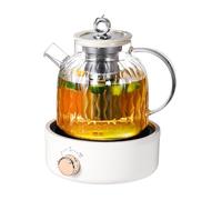 Théière en verre santé 1L, bouilloire électrique 700W avec infuseur en acier inoxydable 304, faible bruit, fonction maintien au chaud pour maison et bureau white