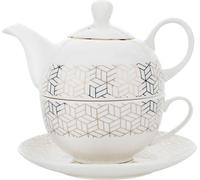 Théière en VERRE Théière 0,39 l Pot à thé avec tasse et soucoupe Blanc