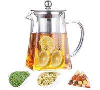 Théière en Verre, Théière avec Filtre Infuseur en Acier Inoxydable, Bouilloire à Thé Carrée en Verre Borosilicate Transparent pour Bureau à Domicile(950ml/32.1oz)