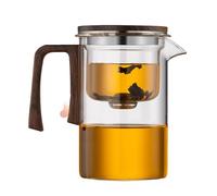 Théière en verre - Théière en verre avec passoire, gadget de séparation de l'eau, poignée en bois, théière en vrac, espace de travail, accessoire de cuisine pour usage quotidien