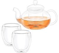 Théière en verre thermique Wilmax & set de 2 verres à double paroi - WL-888813/A-888761/A2