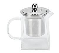 Théière en verre transparent avec filtre amovible en acier inoxydable 304, bouilloire à thé chauffante pour la maison et le bureau, théière carrée en verre borosilicate pour thé (350 ml)
