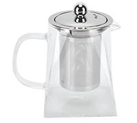 Théière en Verre Transparent avec Filtre Amovible en Acier Inoxydable 304, Résistante à Haute Température - Design Carré Élégant, Facile à Nettoyer, Usage Maison et Bureau (550 ml)