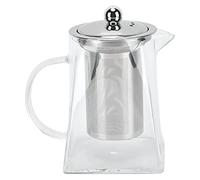 Théière en verre transparente avec filtre amovible en acier inoxydable 304, bouilloire à thé résistante à la chaleur pour le domicile et le bureau, théière carrée en verre borosili (750 ml)
