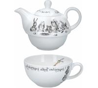 V&A Alice Au Pays Des Merveilles Théière Et Tasse Pour 1 Dans Un Coffret Cadeau, Service À Thé En Porcelaine Fine, Blanc, 250 Ml